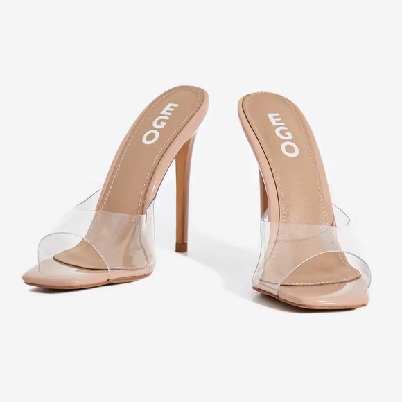 EGO - CYAN SQUARE PEEP TOE CLEAR PERSPEX HEEL MULE IN NUDE PATENT - Picture 2 of 9